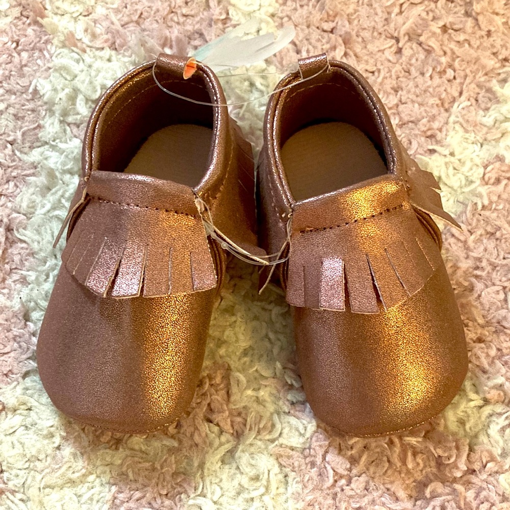 Sparkly, pink, moccasin, baby shoes